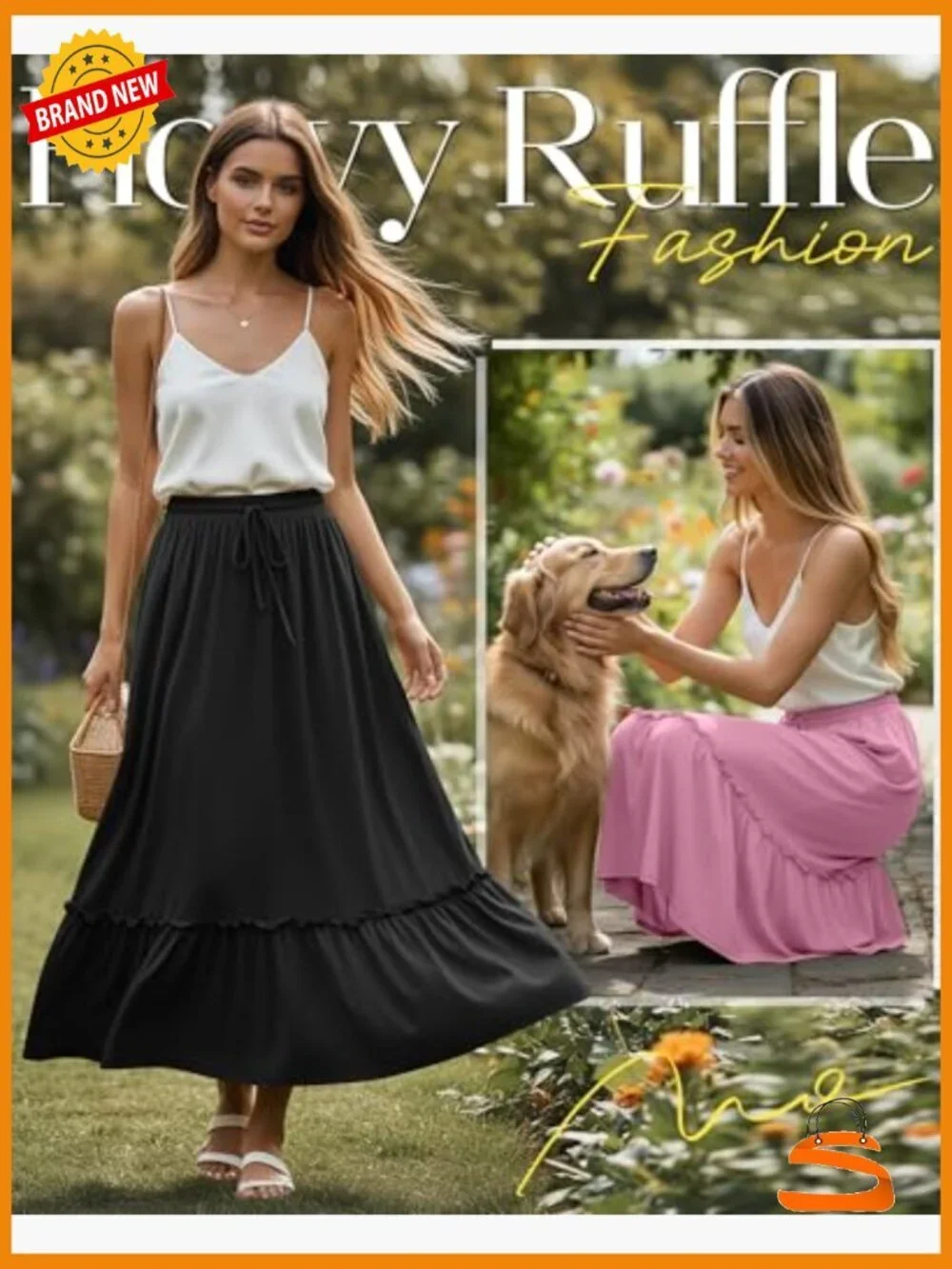 3 Pack Boho Maxi Skirts for Women Flowy Tiered Ruffle High Waist Drawstring